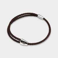 Adjustable Woven Leather Bracelet in Sterling Silver