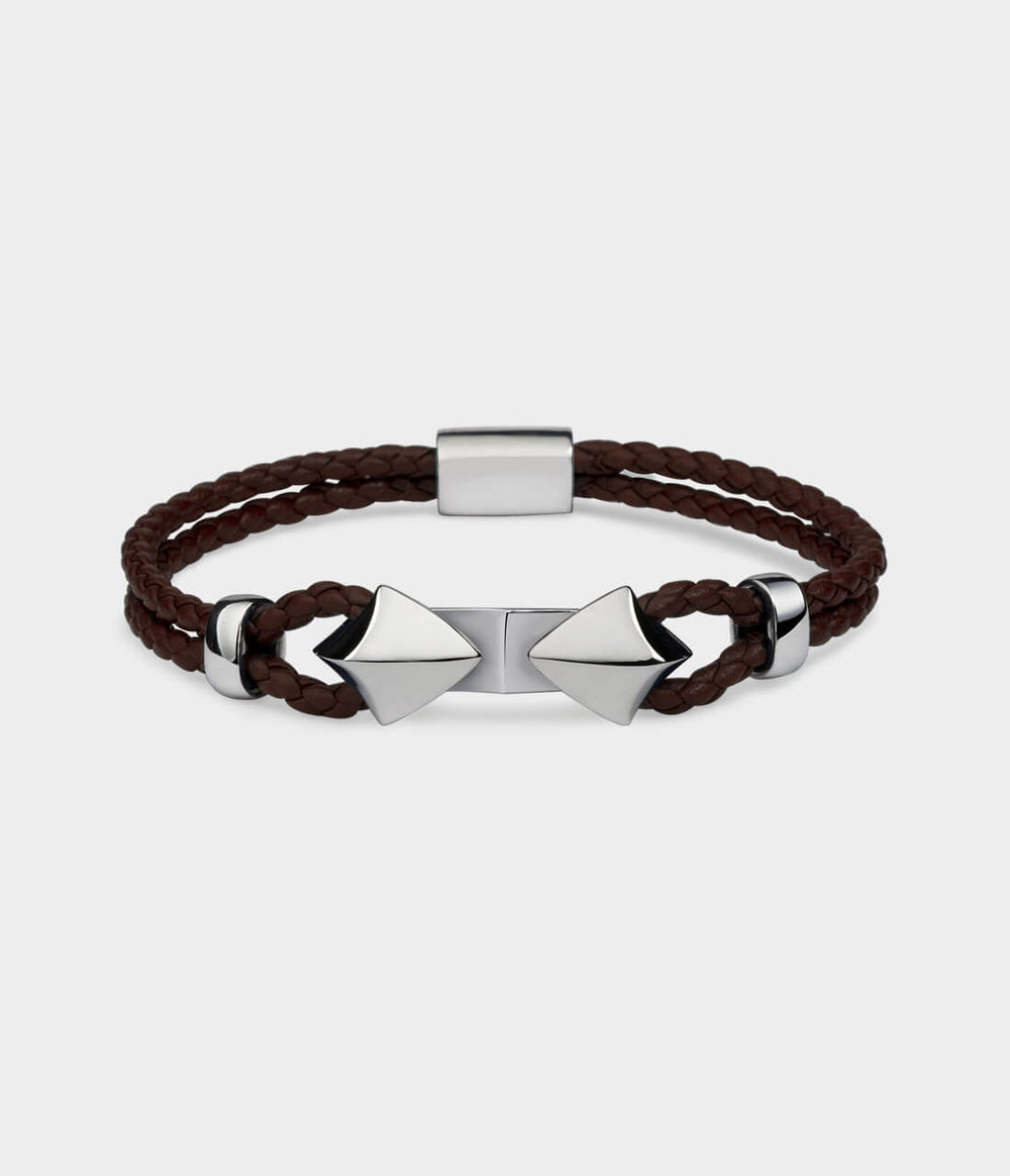 Arrowhead Leather Noose Bracelet / Sterling Silver / Brown Woven Leather