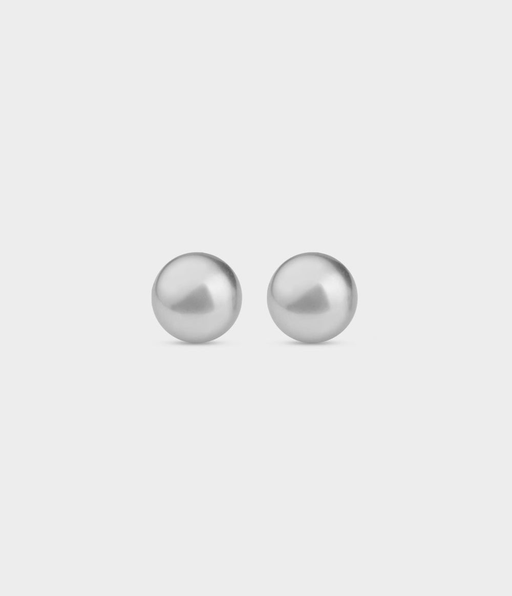 Button Pearl Studs / Sterling Silver / Button Grey Pearls