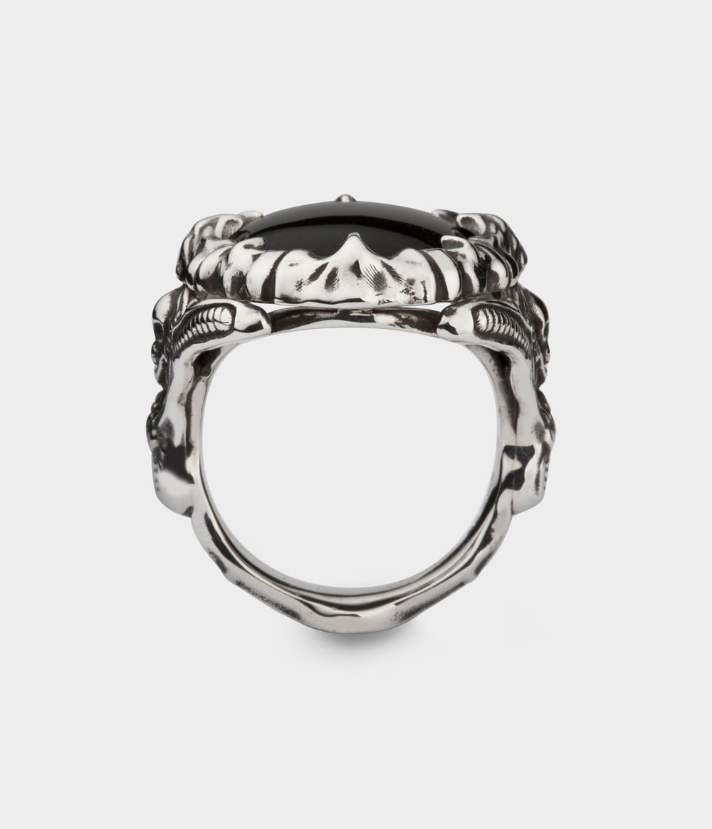 Barbaricus Ring in Sterling Silver with Hand Cut Onyx