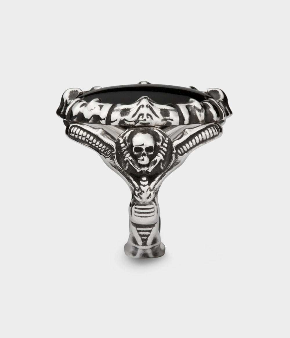 Barbaricus Ring in Sterling Silver with Hand Cut Onyx