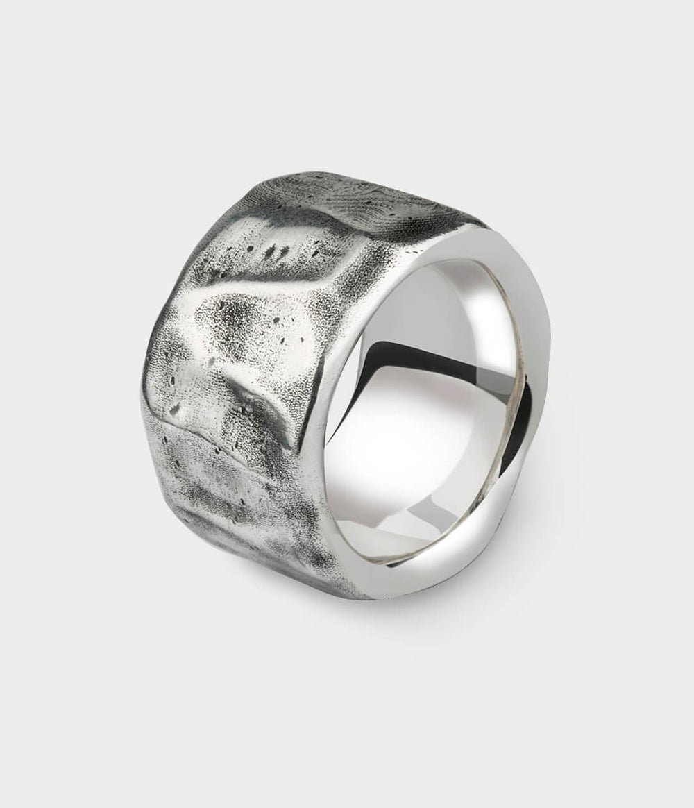 Beaten Extra Wide Ring in Silver, Size W