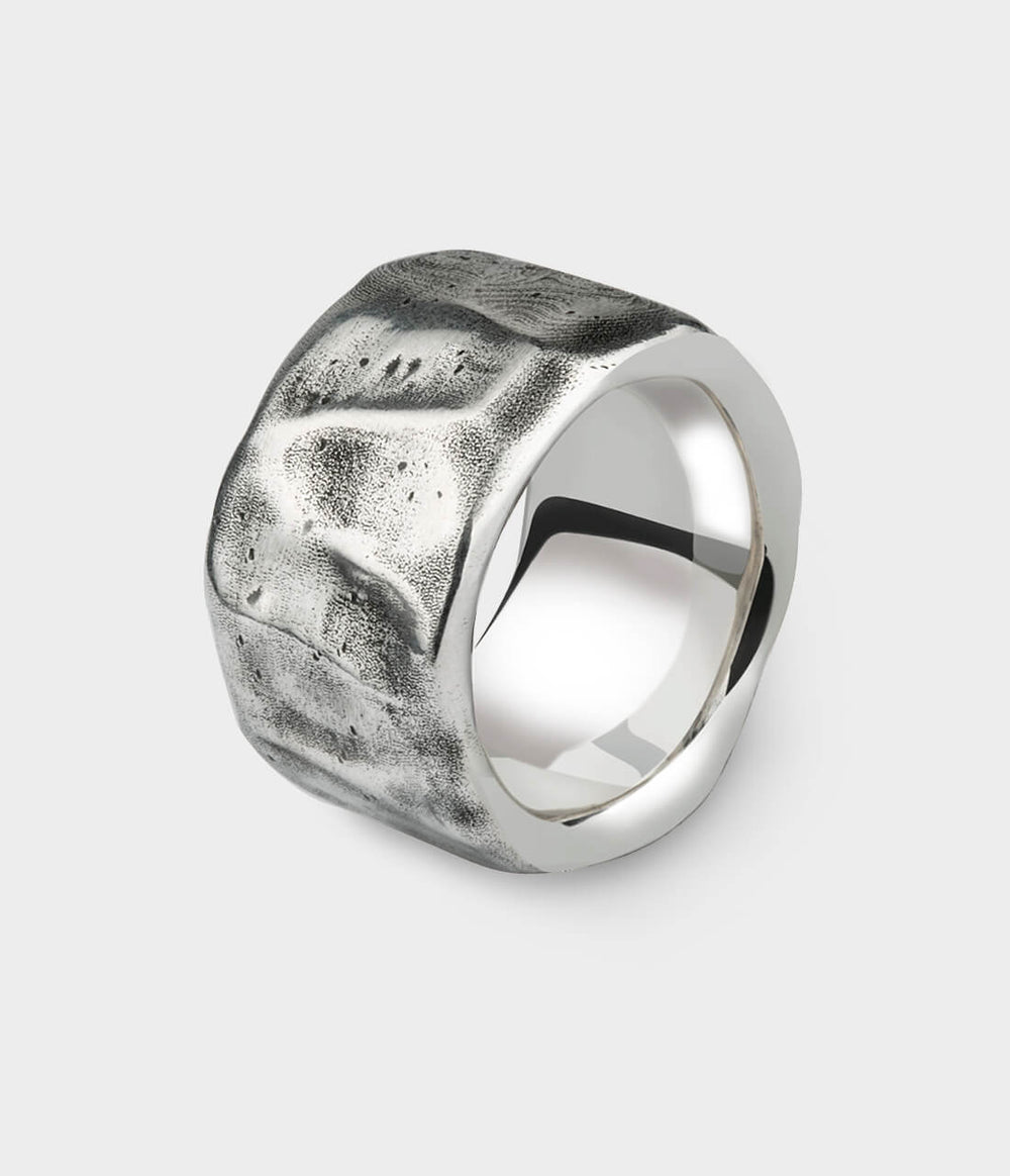 Beaten Extra Wide Ring in Silver, Size W