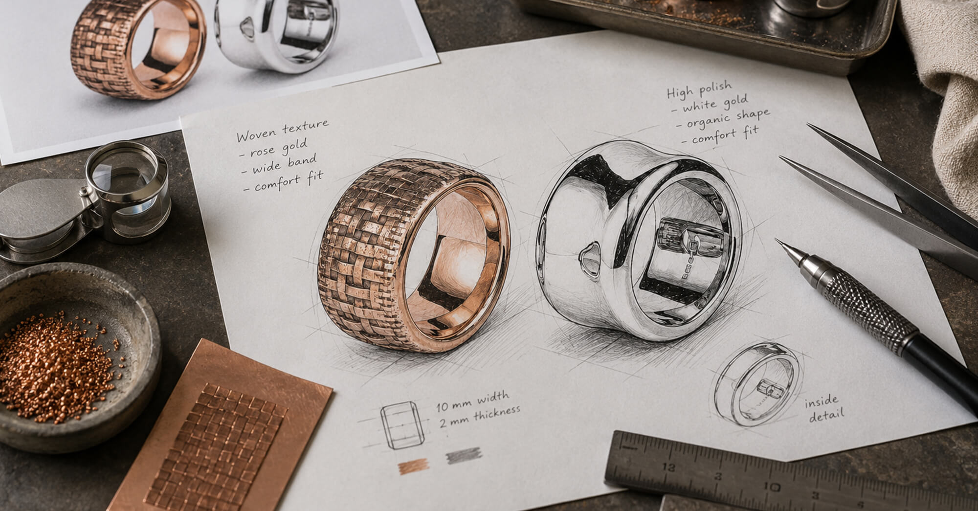 Jeweller handcrafting a bespoke emerald and diamond halo ring at Stephen Einhorn's London workshop