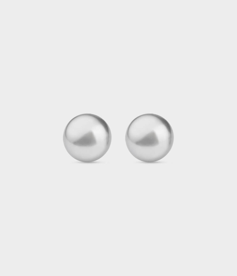 Betty Pearl Studs / Sterling Silver / Button Grey Pearls