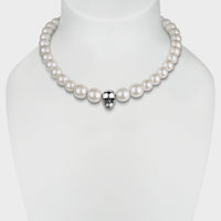 Blanche Skull & Pearl Necklace in Sterling Silver with White Shell Pearls - Main View