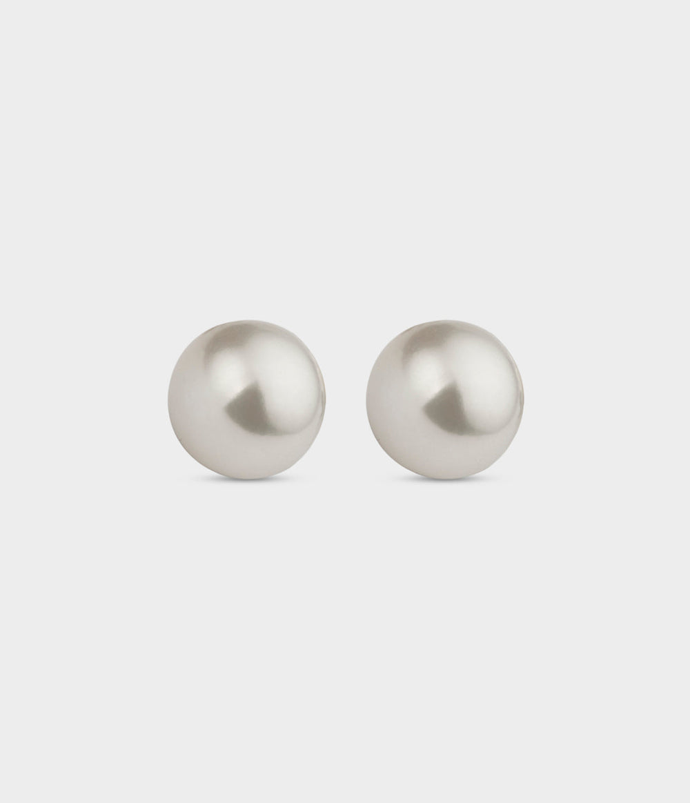 Carmen Pearl Studs / Sterling Silver / Button White Pearls