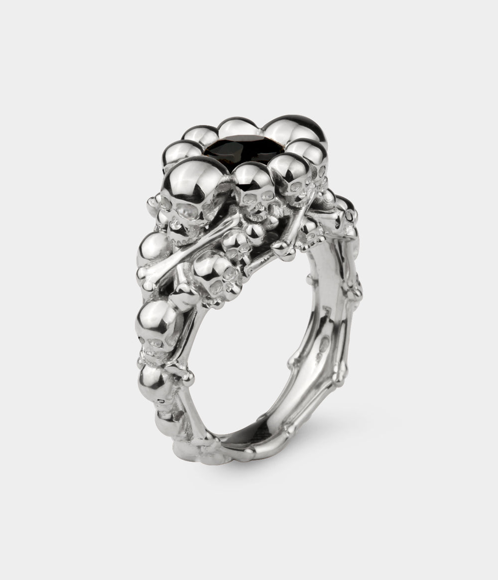 Catacomb Ring in Silver with Black Sapphires, Size P
