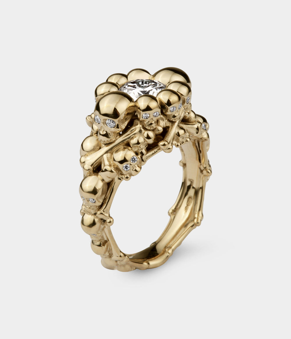 Catacomb Ring in 9ct Yellow Gold with Moissanite and Diamonds, Size K1/2