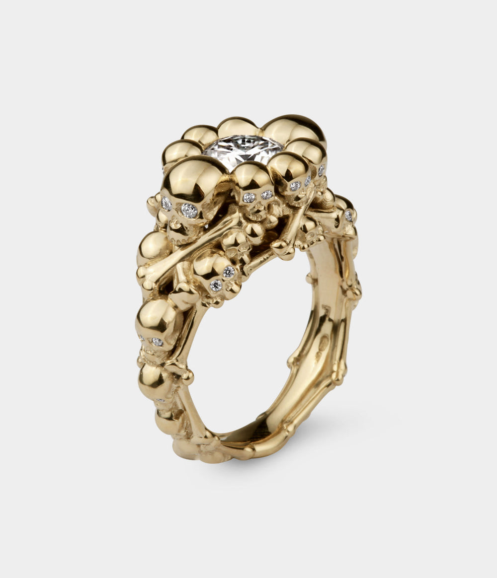 Catacomb Ring in 9ct Yellow gold with Moissanite and Diamonds, size K1/2