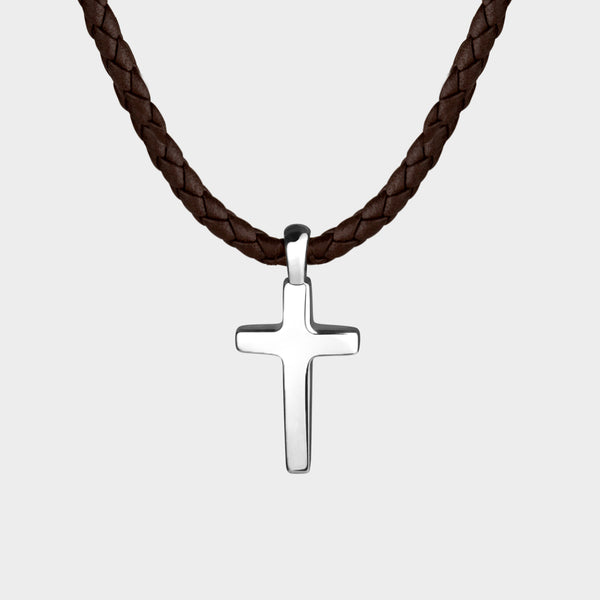 Cross Leather Necklace in Sterling Silver