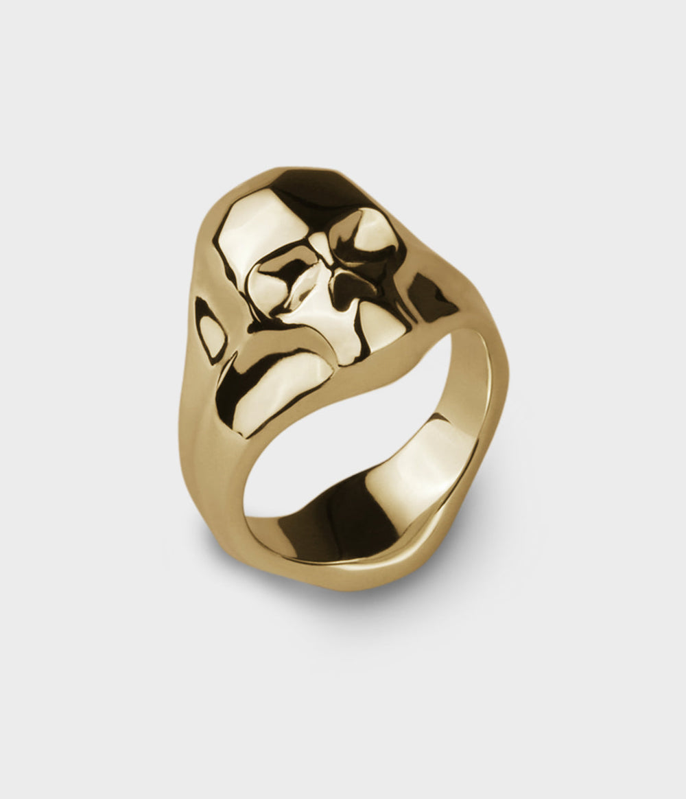 Carved Skull Ring in 9ct Yellow Gold, Size Q