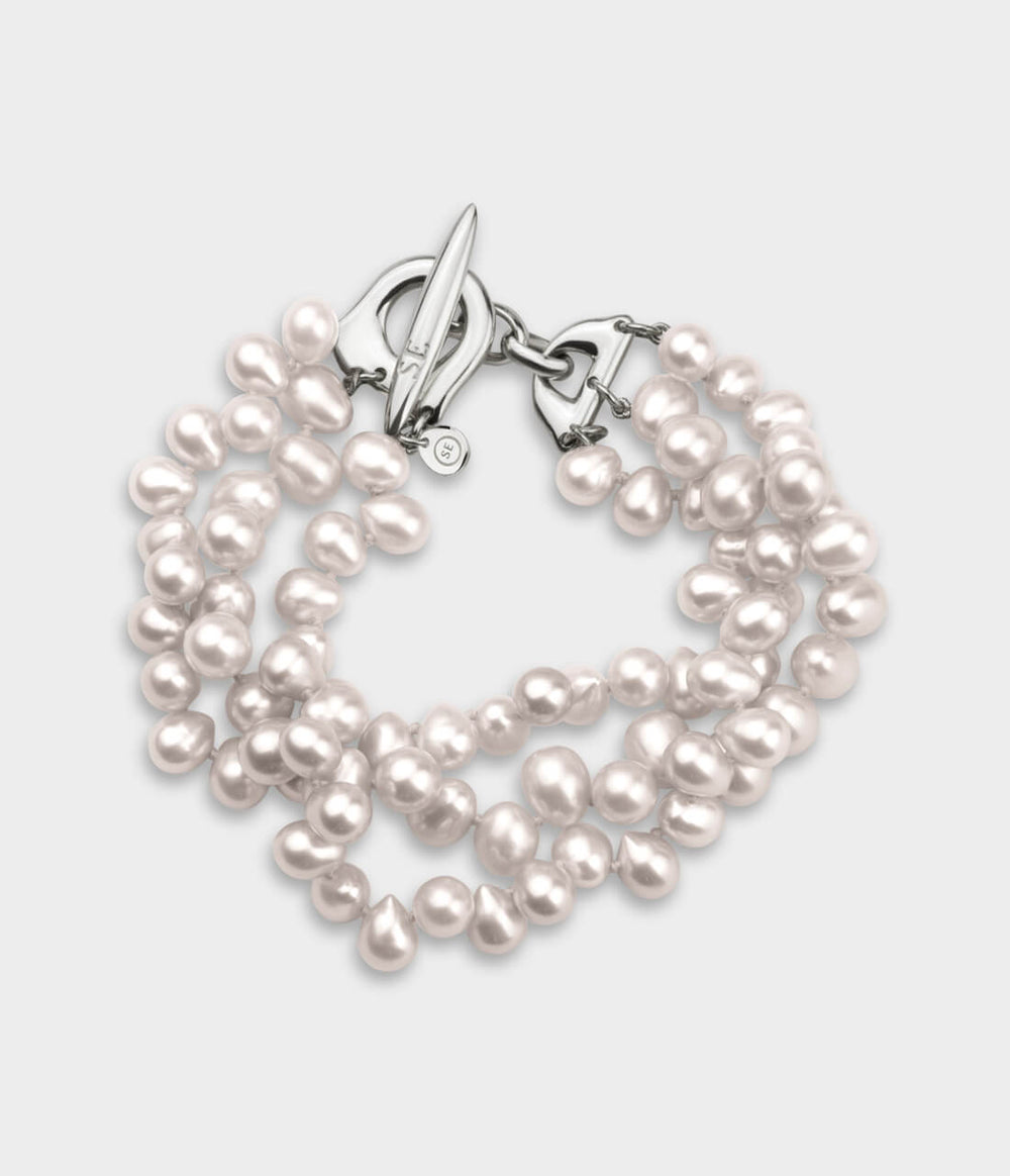 Contessa Bracelet / Sterling Silver / Top Drilled White Pearls