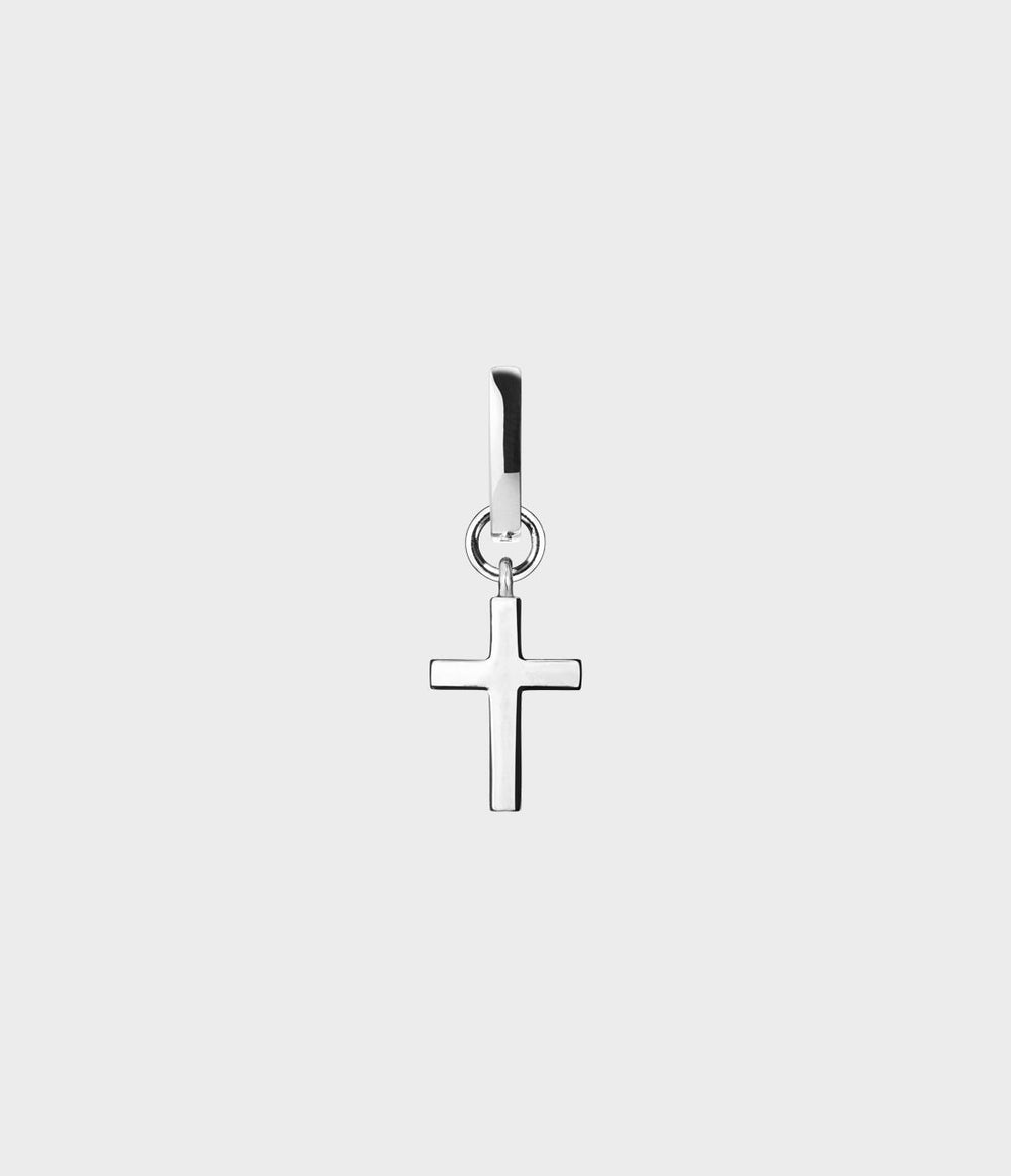 Cross Charm Hoop / Sterling Silver