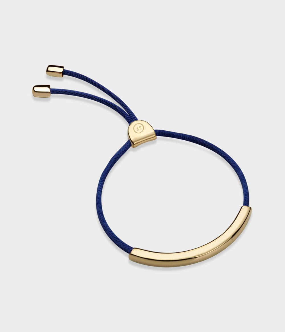 Curved Air Cord Bracelet / 9 Carat Yellow Gold / Navy Blue Cord
