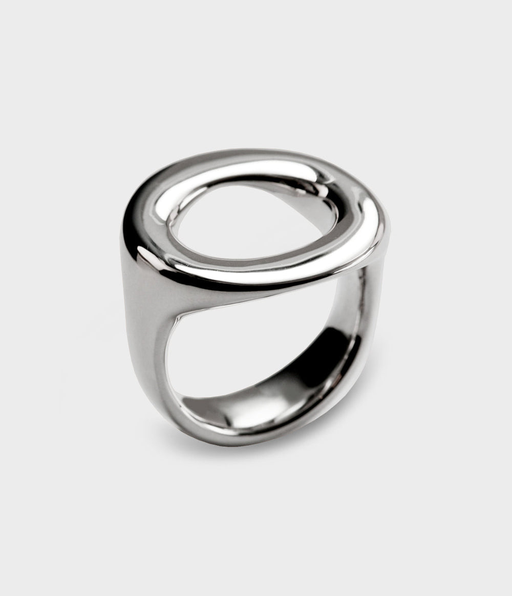 close up of a silver pop ring.