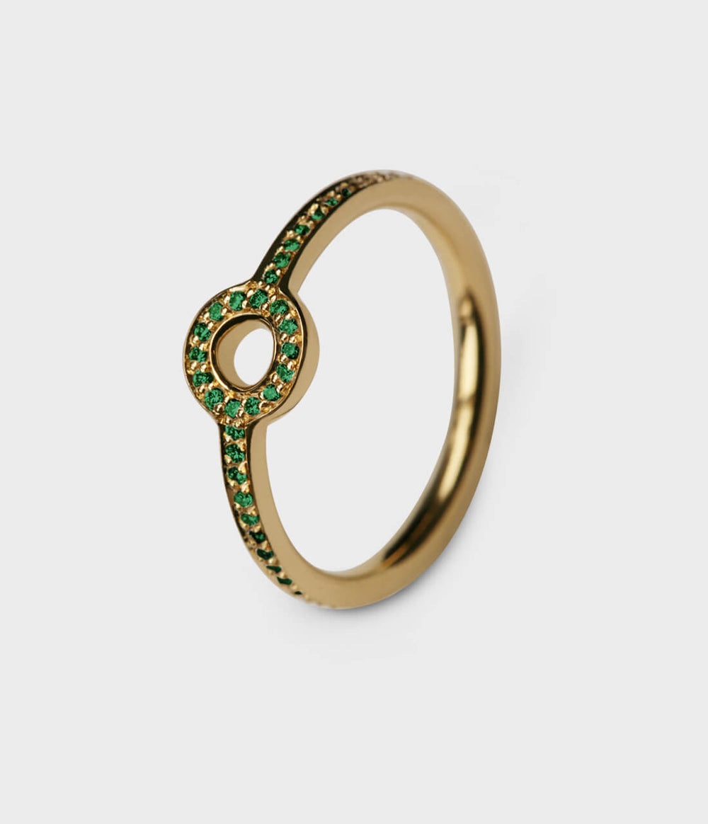 Diamond Pop Ring in 18ct Yellow Gold with Green Tsavorites, Size H