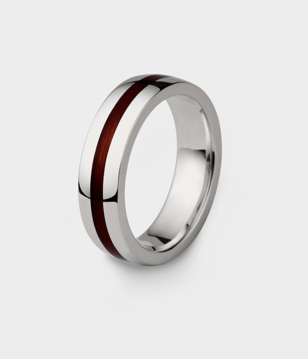 Enamel Geo Ring in Silver with Burgundy Red, Size P1/2