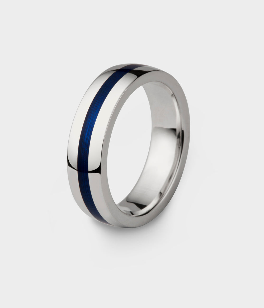 Enamel Geo Ring in Silver with Royal Blue, Size R1/2