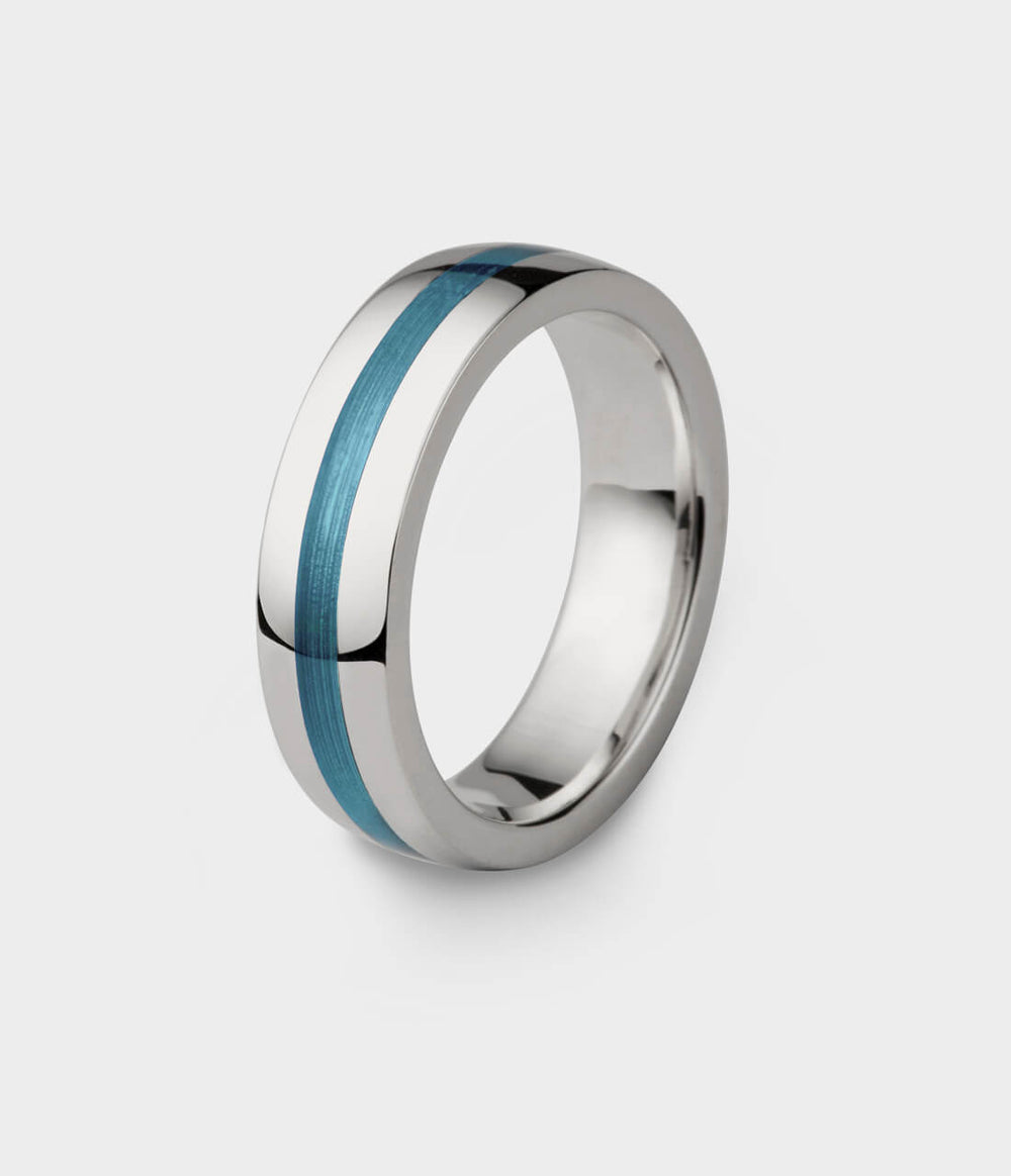 Enamel Geo Ring in Silver and Powder Blue Enamel, Size Q