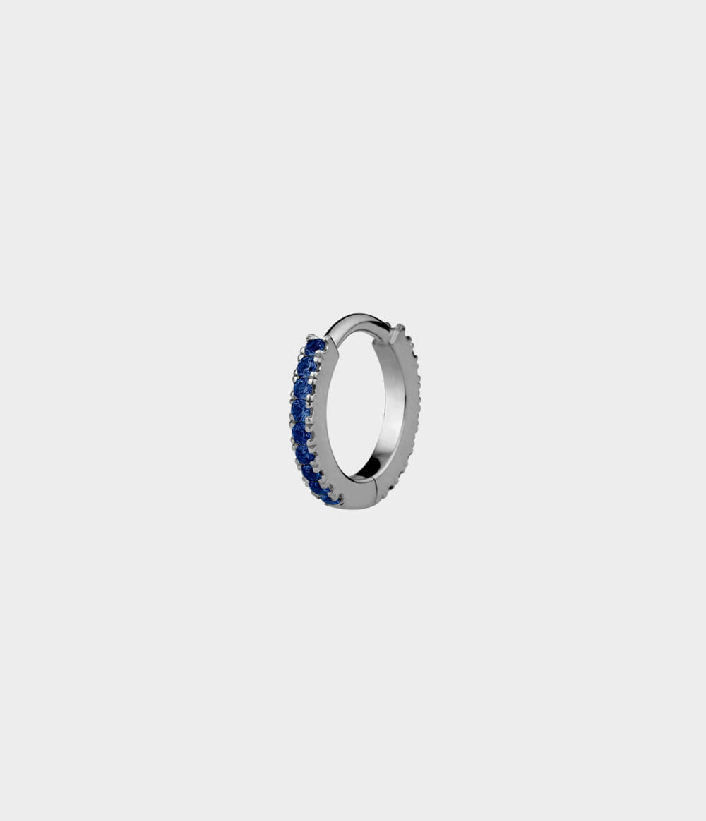 Pavé Hoop Extra Small Sigle Earring in Palladium with Blue Sapphires