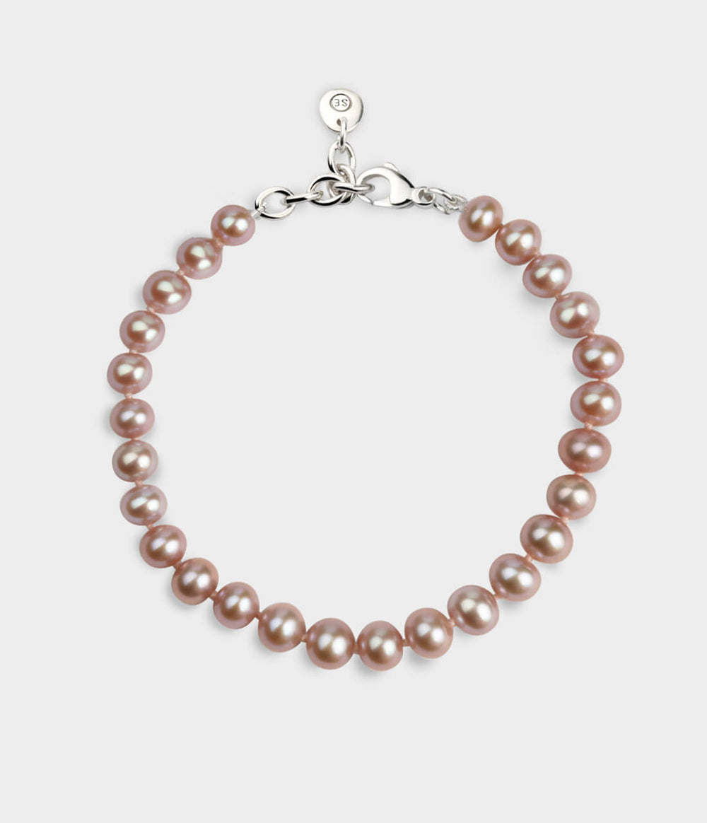 Faith Pearl Bracelet / Sterling Silver / Round Pink Pearls