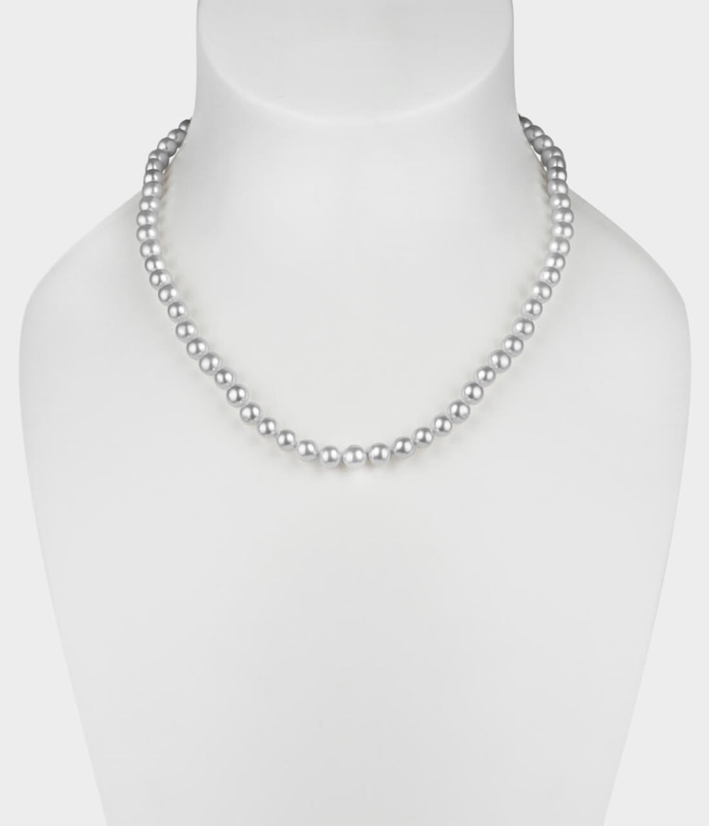 Faith Pearl Necklace / Sterling Silver / Round Grey Pearls