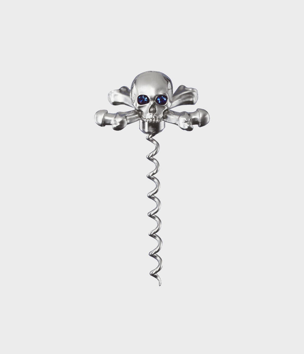 Gothic Skull Corkscrew Chrome with Blue eyes.