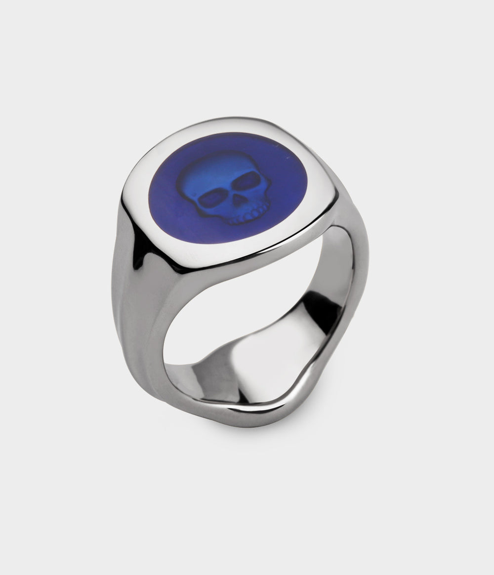 Ghost Skull Enamelled Signet Ring in Sterling Silver - Main View