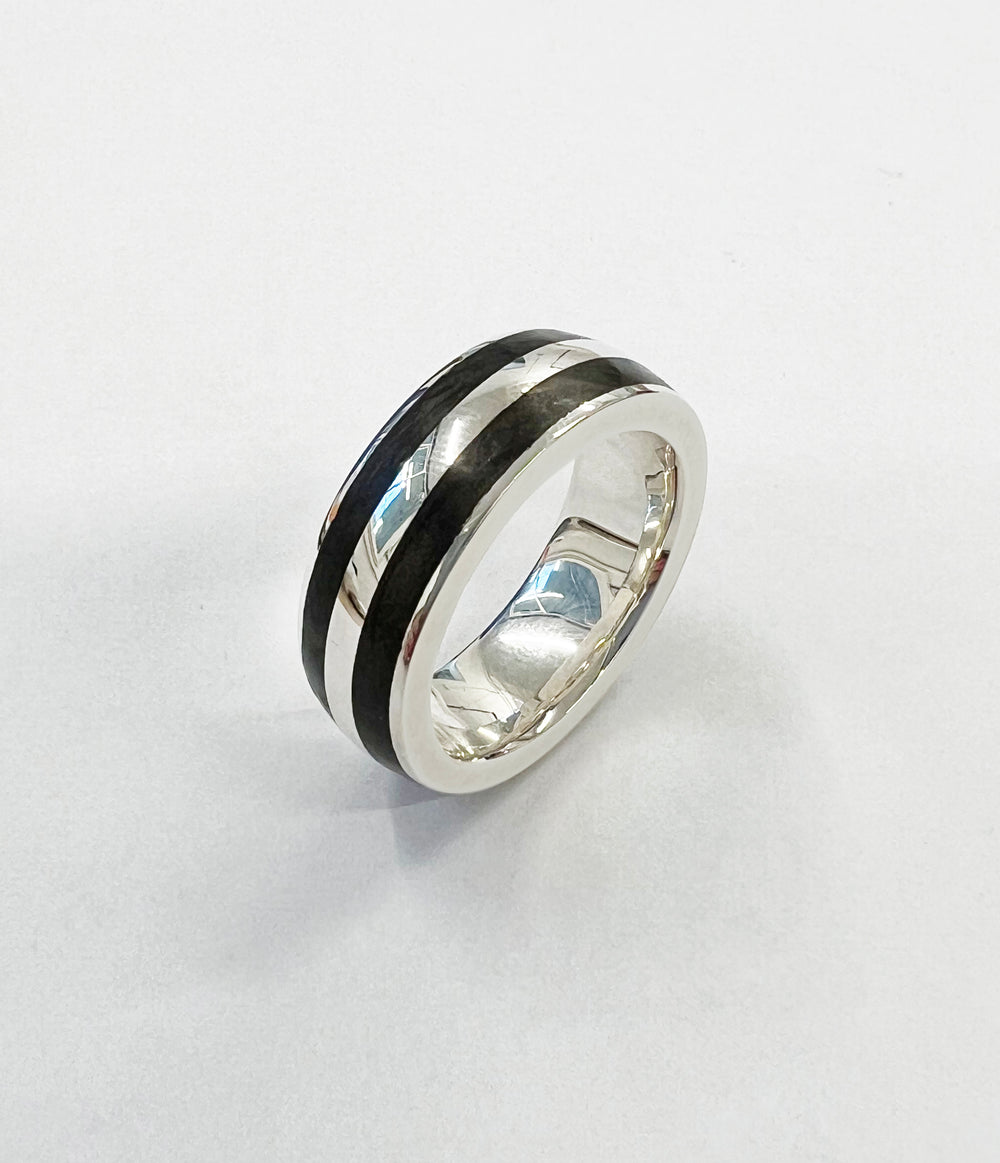 London Oak Double Geo Ring in Silver, Size O1/2