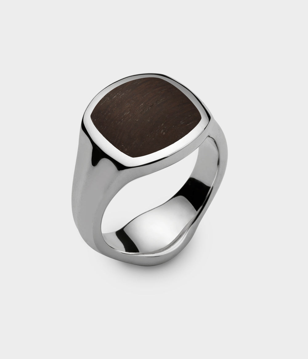 Inlaid Signet Ring in Silver with Thames Wood, Size V