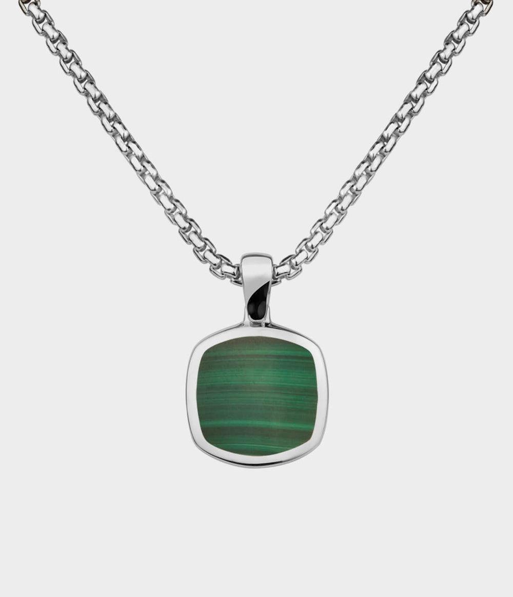 Inlaid Signet Necklace / Sterling Silver / Hand Cut Malachite