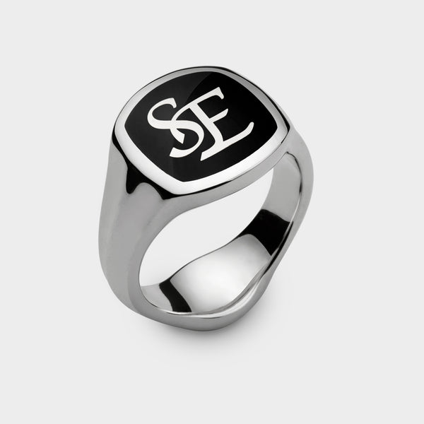 Initials Enamelled Signet Ring in Sterling Silver - Custom Option