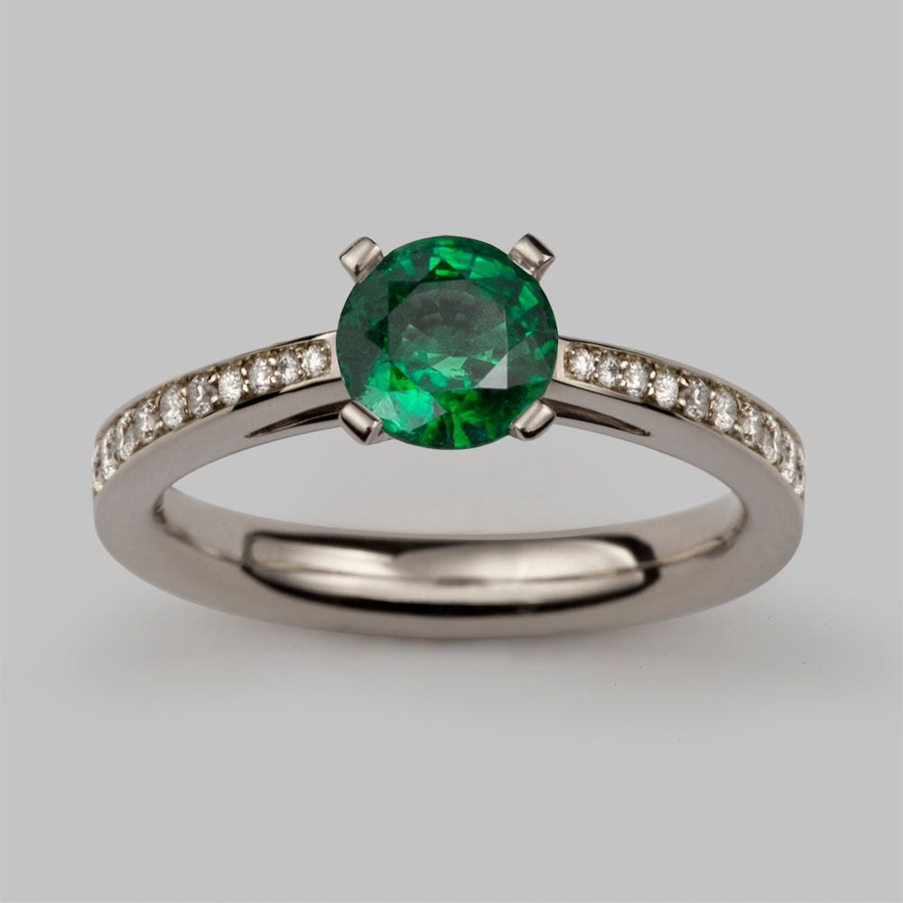 Radiant Light Ring in Platinum with 1.2ct Emerald & Diamond, Size K
