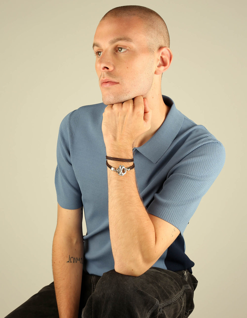 Skull & Crossbones Leather Bracelet - Image 2