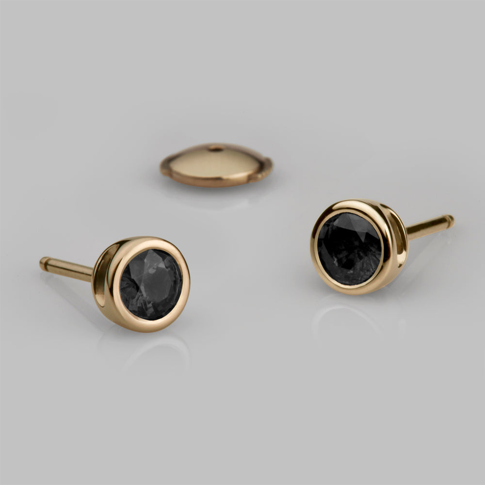 Halo Stud Earrings in 14ct Yellow Gold with Black Diamond