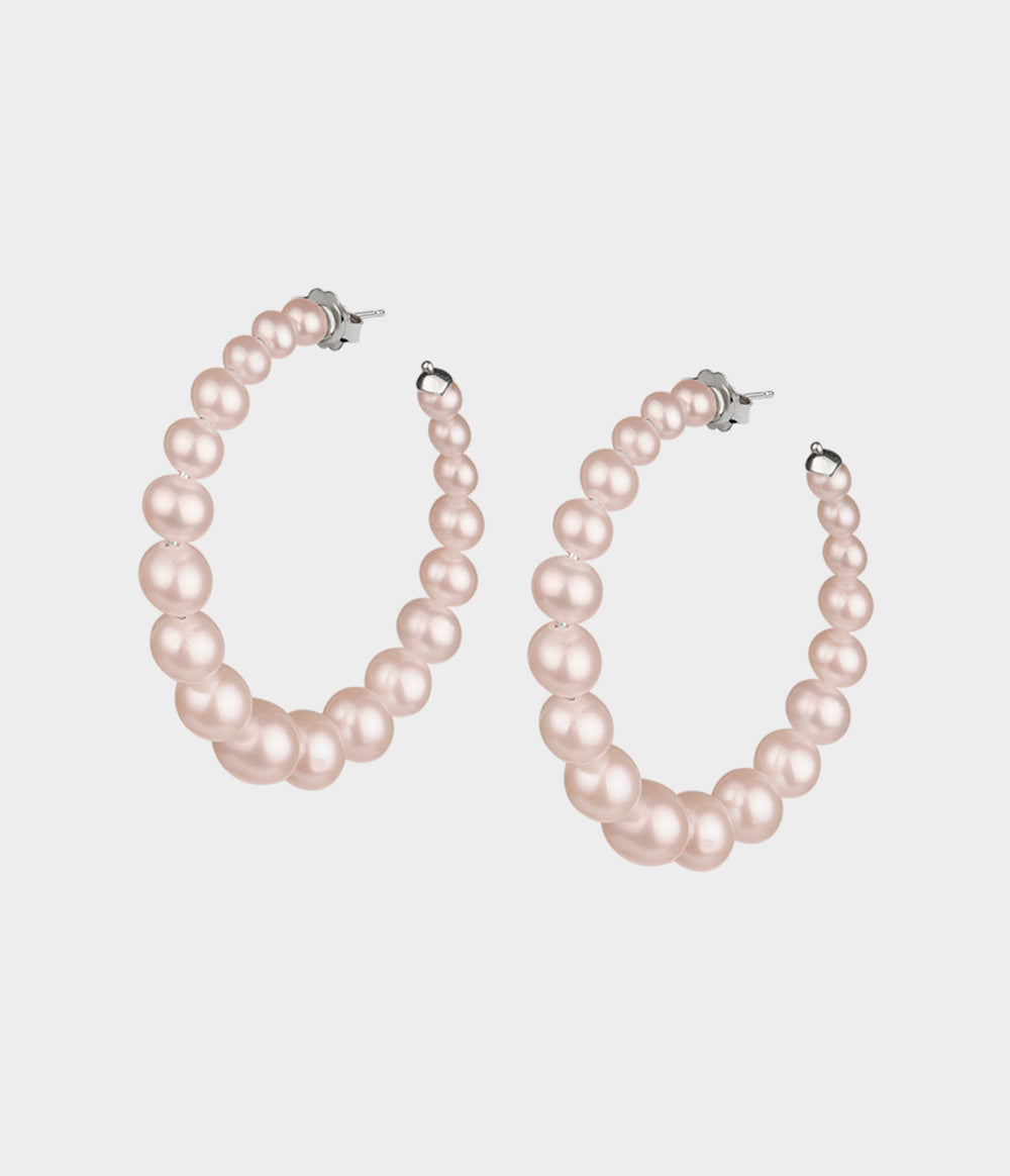 Large Colette Pearl Hoop Earrings in Silver with Round Pink Pearls