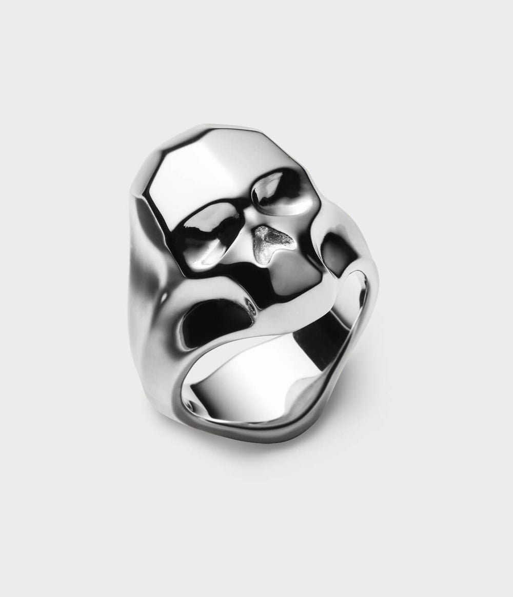 Large Carved Skull Ring in Silver, Size V
