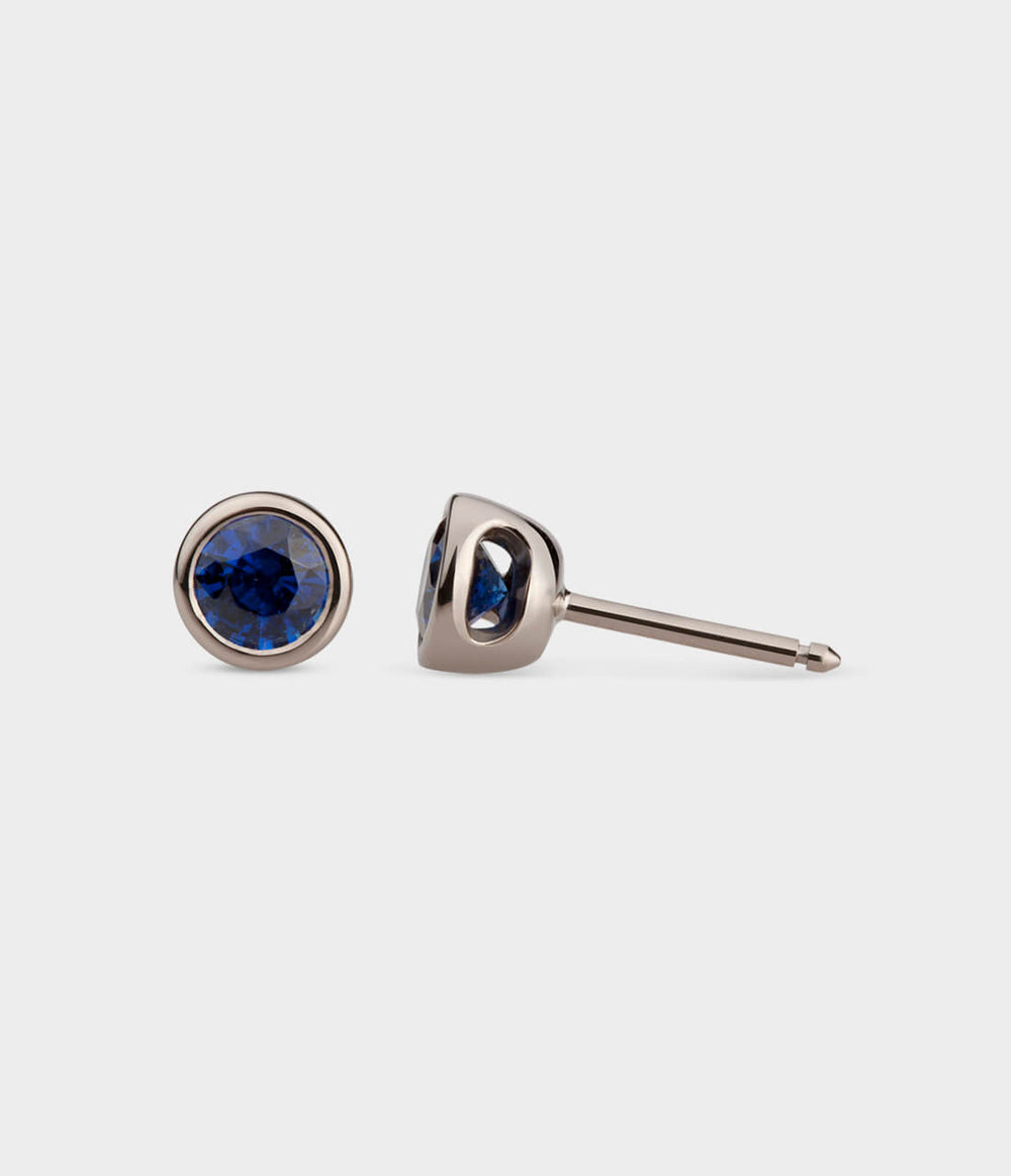 Halo Stud Earrings Large / 18 Carat White Gold / Blue Sapphires