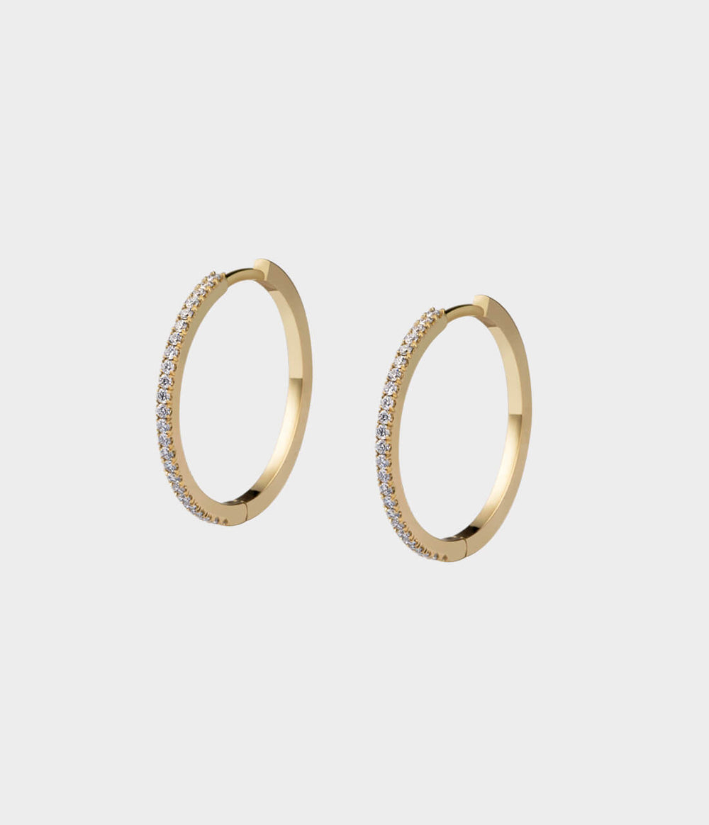 Pavé Diamond Hoop Earrings Large / 18 Carat Yellow Gold