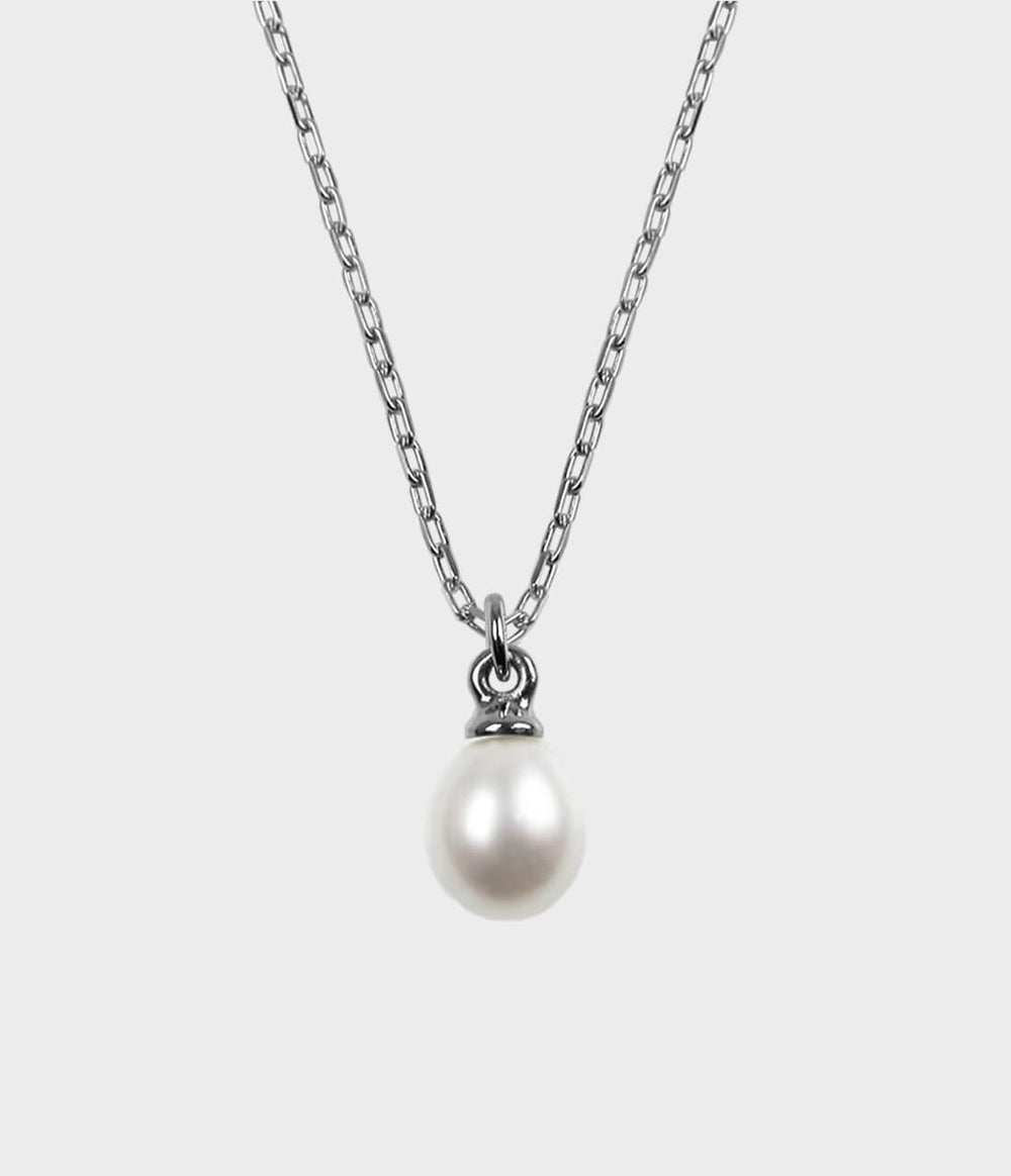 Large Vermeer Pearl Drop Necklace / Sterling Silver / Pear Shaped White Pearl