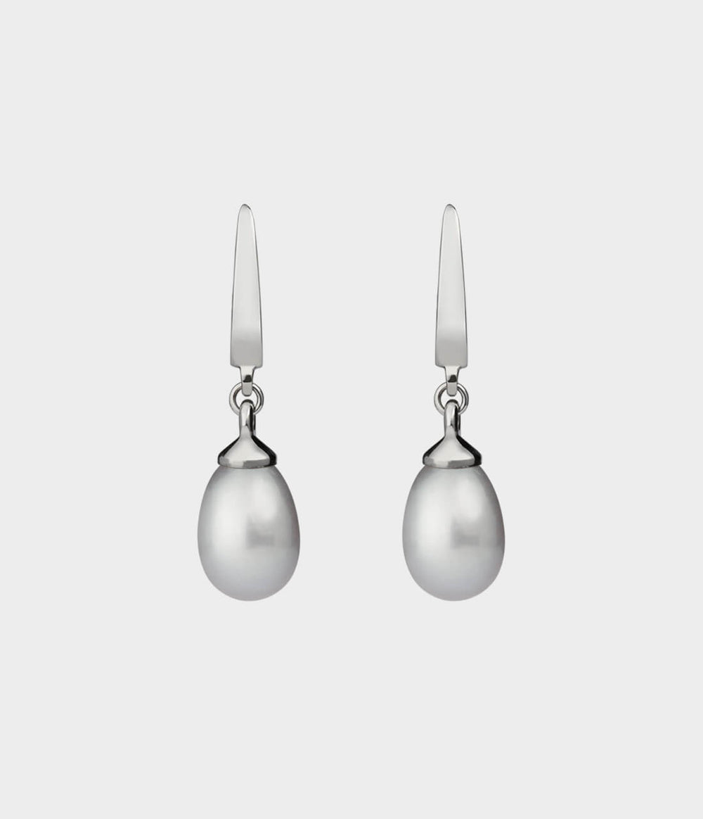 Large Vermeer Drop Pearl Earrings / Sterling Silver / Pear Shaped Grey Pearls