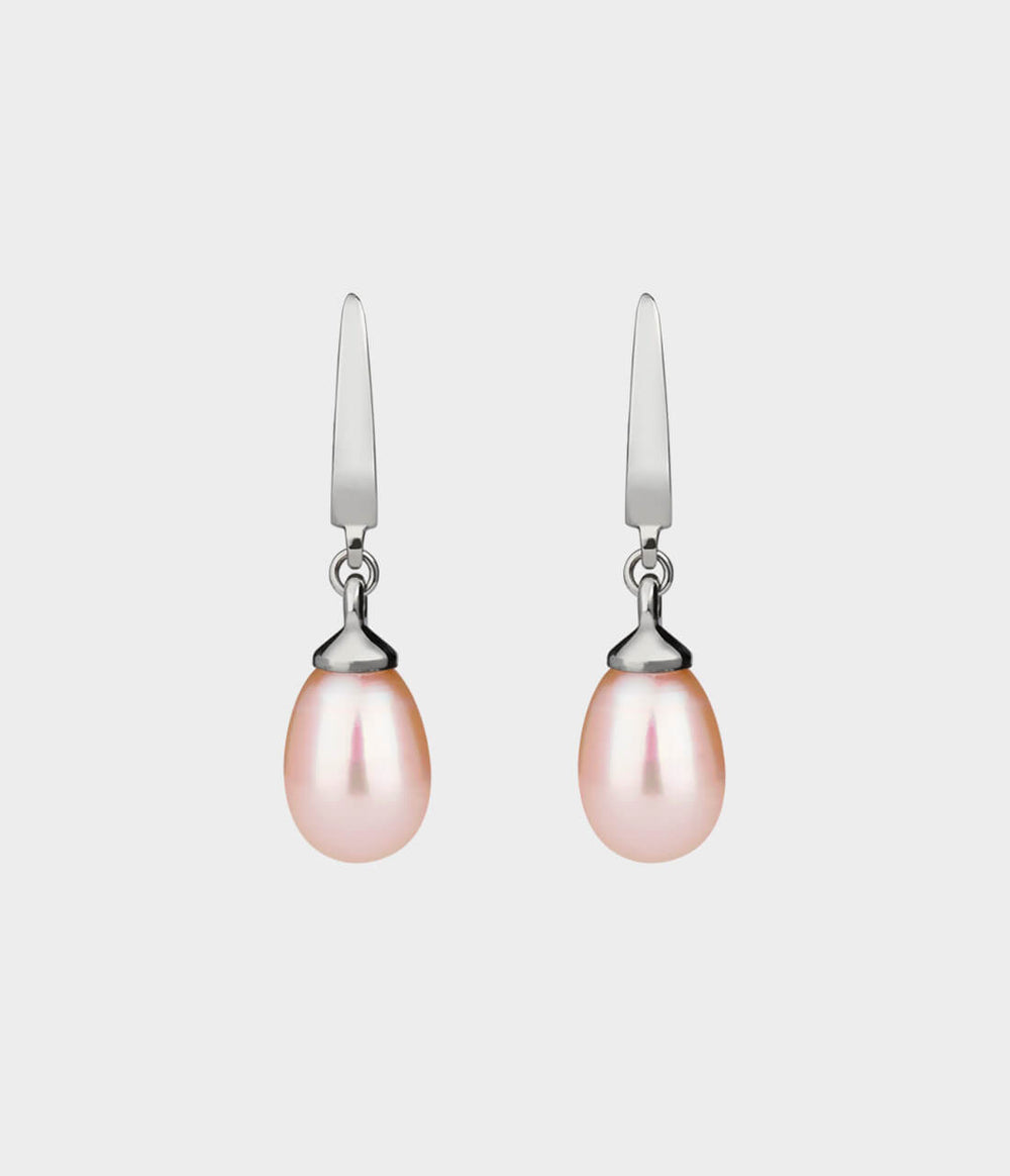 Large Vermeer Drop Pearl Earrings / Sterling Silver / Pear Shaped Pink Pearls