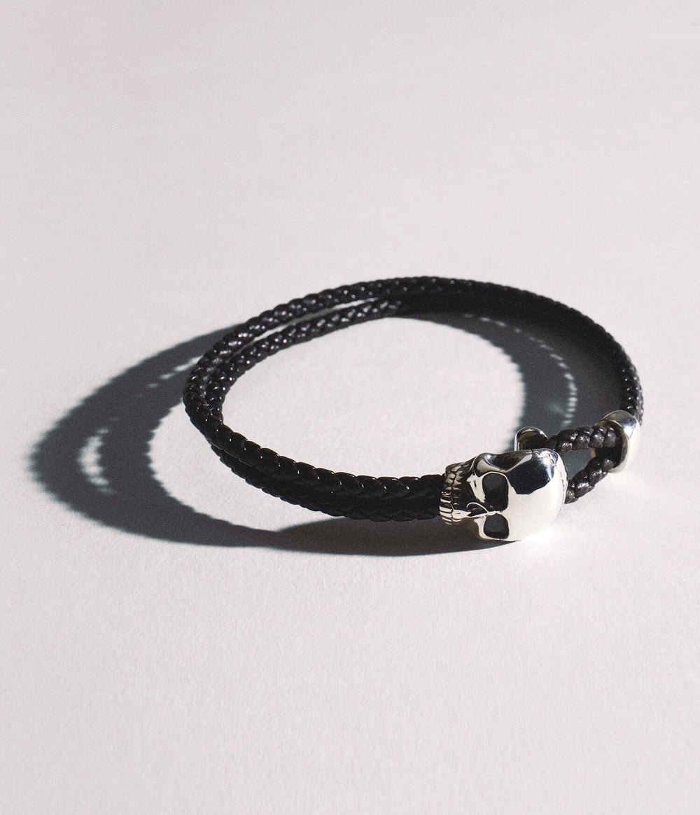 Skull Leather Noose Bracelet Brown Leather