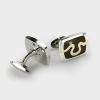 London Oak River Signet Cufflinks in Sterling Silver with 9 Carat Yellow Gold River