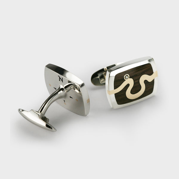 London Oak River Signet Cufflinks in Sterling Silver with 9 Carat Yellow Gold River