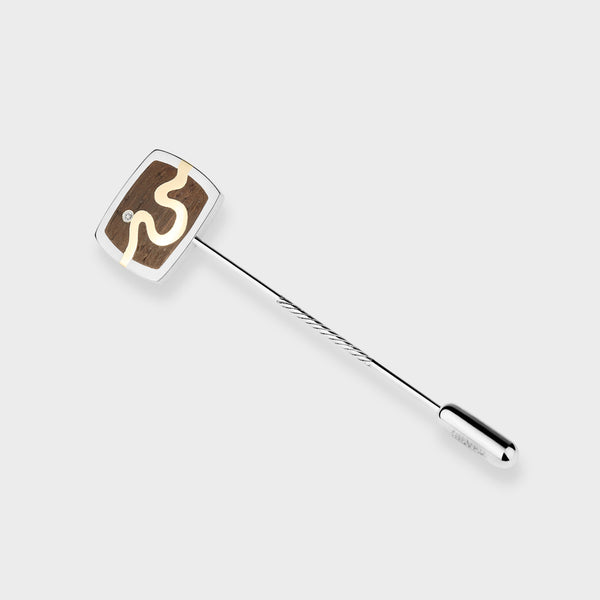 London Oak River Signet Lapel Pin in Sterling Silver with 9 Carat Yellow Gold River - Main View