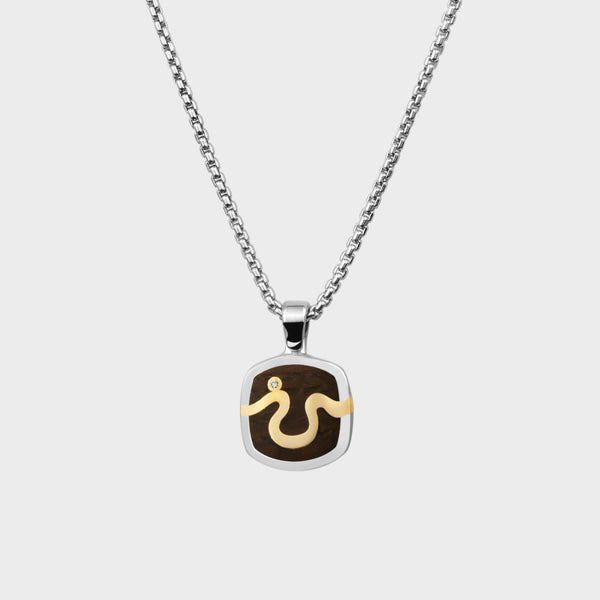 London Oak River Signet Necklace / Silver with 9 Carat Yellow Gold River in Diamond - Main View