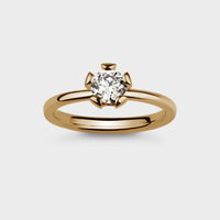 Front view Lotus engagement ring in yellow gold with diamond