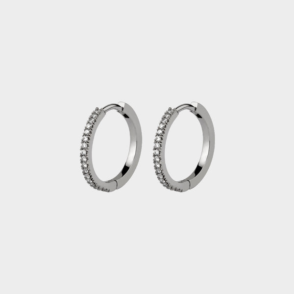 Pavé Diamond Hoop Earrings Medium in Platinum